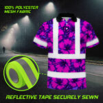 Hi-Vis-Polo-Shirt-Reflective-Tapes-Violet-Neon-And-Pink-Flowers-Custom-Name-Safety-Workwear-For-Workers,-Truckers,-Operators-6