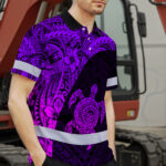 Hi-Vis-Polo-Shirt-Reflective-Tapes-Violet-Neon-Turtle-Hawaiian-Polynesian-Tribal-4