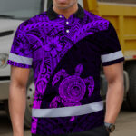Hi-Vis-Polo-Shirt-Reflective-Tapes-Violet-Neon-Turtle-Hawaiian-Polynesian-Tribal-5