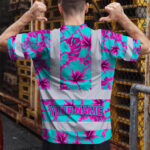 Hi-Vis-Shirt-Reflective-Tapes-Blue-Neon-And-Pink-Flowers-Custom-Name-Safety-Workwear-For-Workers,-Truckers,-Operators-4