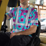 Hi-Vis-Shirt-Reflective-Tapes-Blue-Neon-And-Pink-Flowers-Custom-Name-Safety-Workwear-For-Workers,-Truckers,-Operators-5