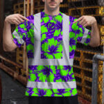 Hi-Vis-Shirt-Reflective-Tapes-Green-Neon-And-Violet-Flowers-Custom-Name-Safety-Workwear-For-Workers,-Truckers,-Operators-3