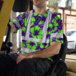 Hi-Vis-Shirt-Reflective-Tapes-Green-Neon-And-Violet-Flowers-Custom-Name-Safety-Workwear-For-Workers,-Truckers,-Operators-5