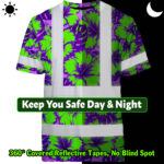 Hi-Vis-Shirt-Reflective-Tapes-Green-Neon-And-Violet-Flowers-Custom-Name-Safety-Workwear-For-Workers,-Truckers,-Operators-6