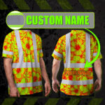 Hi-Vis-Shirt-Reflective-Tapes-Orange-Neon-And-Yellow-Flowers-Custom-Name-Safety-Workwear-For-Workers,-Truckers,-Operators-2