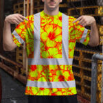 Hi-Vis-Shirt-Reflective-Tapes-Orange-Neon-And-Yellow-Flowers-Custom-Name-Safety-Workwear-For-Workers,-Truckers,-Operators-3