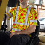 Hi-Vis-Shirt-Reflective-Tapes-Orange-Neon-And-Yellow-Flowers-Custom-Name-Safety-Workwear-For-Workers,-Truckers,-Operators-6
