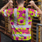 Hi-Vis-Shirt-Reflective-Tapes-Pink-Neon-And-Lime-Flowers-Custom-Name-Safety-Workwear-For-Workers,-Truckers,-Operators-4