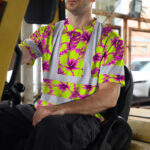 Hi-Vis-Shirt-Reflective-Tapes-Pink-Neon-And-Lime-Flowers-Custom-Name-Safety-Workwear-For-Workers,-Truckers,-Operators-5