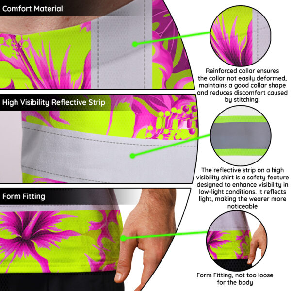 Hi-Vis-Shirt-Reflective-Tapes-Pink-Neon-And-Lime-Flowers-Custom-Name-Safety-Workwear-For-Workers,-Truckers,-Operators-7