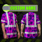 Hi-Vis-Shirt-Reflective-Tapes-Violet-Neon-And-Pink-Flowers-Custom-Name-Safety-Workwear-For-Workers,-Truckers,-Operators-2