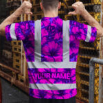 Hi-Vis-Shirt-Reflective-Tapes-Violet-Neon-And-Pink-Flowers-Custom-Name-Safety-Workwear-For-Workers,-Truckers,-Operators-4