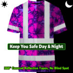 Hi-Vis-Shirt-Reflective-Tapes-Violet-Neon-And-Pink-Flowers-Custom-Name-Safety-Workwear-For-Workers,-Truckers,-Operators-6