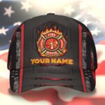 High Visibility Cap Firefighter Thin Red Line Custom Name 4