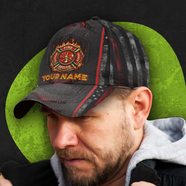 High Visibility Cap Firefighter Thin Red Line Custom Name 5