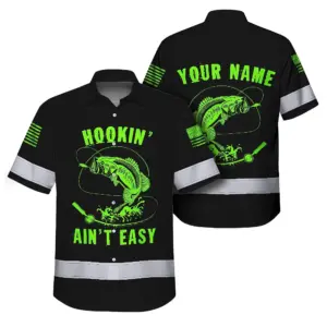 Hi Vis Hawaiian Shirt Reflective Fishing Blue Neon Safety Workwear For Fishing Lovers Workers, Runners, Cyclists, Trucker, Operator, Patriotic