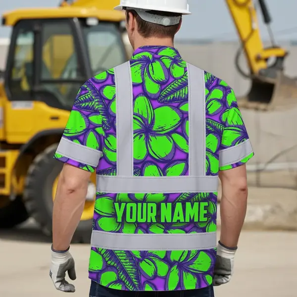 hi-vis-hawaiian-shirt-reflective-tapes-green-neon-violet-plumeria-ce722.webp