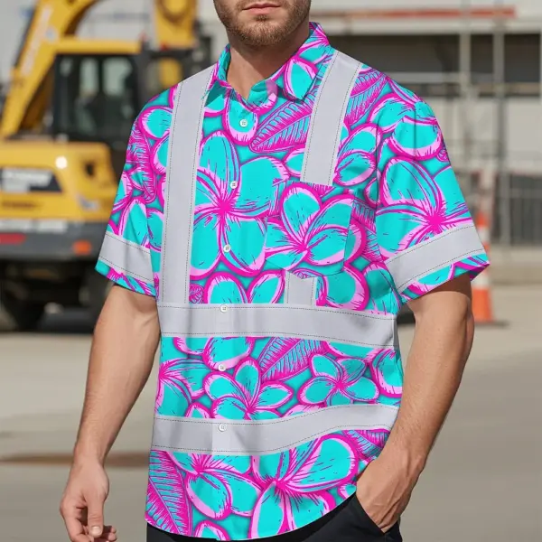 hi-vis-hawaiian-shirt-reflective-tapes-pink-neon-blue-plumeria-1d904.webp