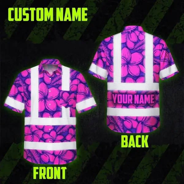 hi-vis-hawaiian-shirt-reflective-tapes-pink-neon-violet-plumeria-592f1.webp