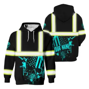 Hi Vis Hoodie Reflective Blue Neon USA Skull