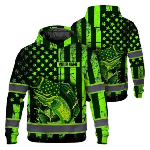 Hi Vis Hoodie Reflective Fishing Green Neon Safety Workwear For Fishing Lovers Workers, Runners, Cyclists, Trucker, Operator, Patriotic