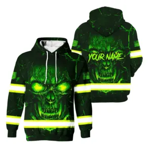 Hi Vis Hoodie Reflective Green Neon Skull Us Flag Safety Workwear