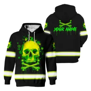 Hi Vis Hoodie Reflective Green Neon Skull Watercolor