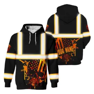 Hi Vis Hoodie Reflective Orange Neon USA Skull