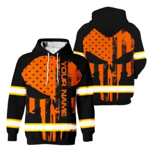 Hi Vis Hoodie Reflective Orange Skull America Flag Custom Name Safety