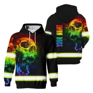 Hi Vis Hoodie Reflective Rainbow Neon Skull