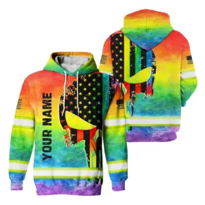 Hi Vis Hoodie Reflective Rainbow Neon Skull With USA Flag