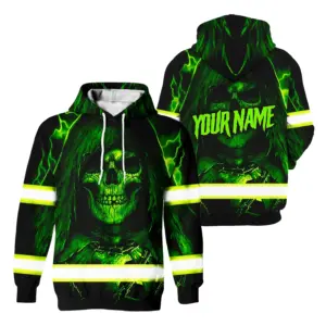 Hi Vis Hoodie Reflective Tape Skull Custom Name Safety Workwear