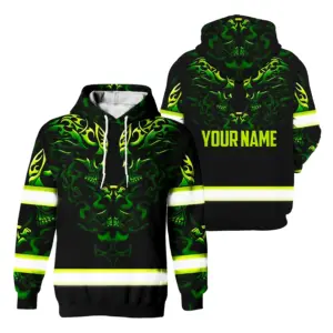 Hi Vis Hoodie Reflective Tapes 2 Green Neon Skull Custom Name Safety