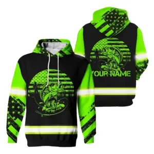 Hi Vis Hoodie Reflective Tapes Fishing American Flag Safety Workwear For Fishermen, Workers, Runners, Cyclists, Trucker, Operator, Patriotic