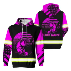 Hi Vis Hoodie Reflective Tapes Pink Neon Fishing Safety Workwear For Fishermen, Workers, Runners, Cyclists, Trucker, Operator, Patriotic
