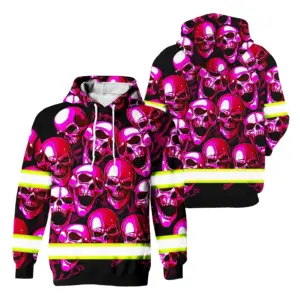 Hi Vis Hoodie Reflective Tapes Pink Skull Neon Workwear Safety