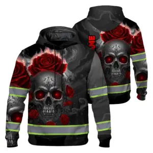 Hi Vis Hoodie Reflective Tapes Red Neon Grey Skull Custom Name Safety Workwear For Workers, Truckers, Operators
