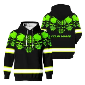 Hi Vis Hoodie Reflective Tapes Skull US Flag Custom Name Safety Workwear