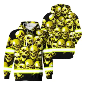 Hi Vis Hoodie Reflective Tapes Yellow Skull Neon Workwear Safety