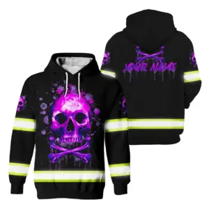 Hi Vis Hoodie Reflective Violet Neon Skull Watercolor
