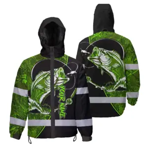 Hi Vis Jacket Waterproof Reflective Fishing US Flag Custom Name Safety Workwear For Fishing Lovers Workers, Runners, Cyclists, Trucker, Operator, Patriotic