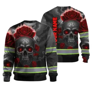 Hi Vis Long Sleeve Reflective Tapes Red Neon Grey Skull Custom Name Safety Workwear For Workers, Truckers, Operators