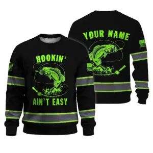 Hi Vis Long Sleeve Shirt Reflective Fishing Blue Neon Safety Workwear For Fishing Lovers Workers, Runners, Cyclists, Trucker, Operator, Patriotic