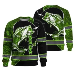 Hi Vis Long Sleeve Shirt Reflective Fishing US Flag Custom Name Safety Workwear For Fishing Lovers Workers, Runners, Cyclists, Trucker, Operator, Patriotic