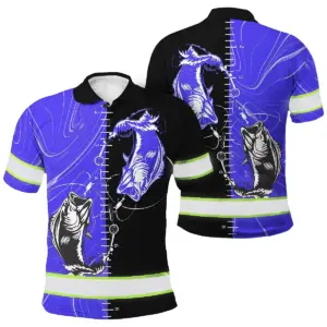 Hi Vis Polo Shirt Reflective Fishing Blue Neon Safety Workwear For Fishing Lovers Workers, Runners, Cyclists, Trucker, Operator, Patriotic