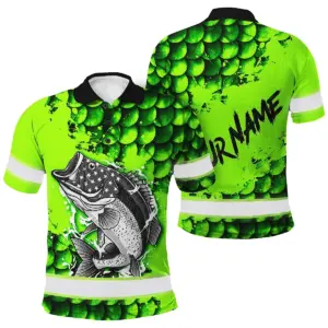 Hi Vis Polo Shirt Reflective Fishing Green Neon Custom Name Safety Workwear For Fishing Lovers Workers, Runners, Cyclists, Trucker, Operator, Patriotic