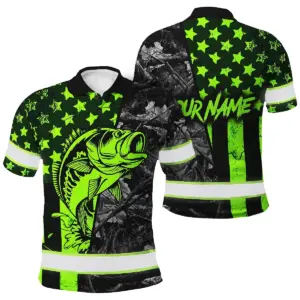 Hi Vis Polo Shirt Reflective Fishing US Flag Custom Name Safety Workwear For Fishing Lovers Workers, Runners, Cyclists, Trucker, Operator, Patriotic