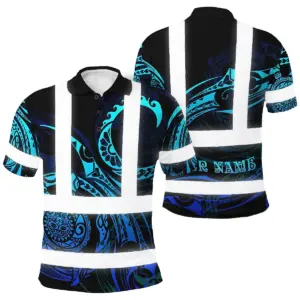 Hi Vis Polo Shirt Reflective Tapes Gradient Turtle Hawaiian Polynesian Tribal Custom Name