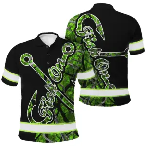 Hi Vis Polo Shirt Reflective Tapes Green Bass Fish Fishing Safety Workwear For Fishing Lovers Workers, Runners, Cyclists, Trucker, Operator, Patriotic