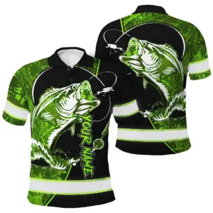 Hi Vis Polo Shirt Reflective Tapes Green Bass Fish Fishing Safety Workwear For Fishing Lovers Workers, Runners, Cyclists, Trucker, Operator, Patriotic